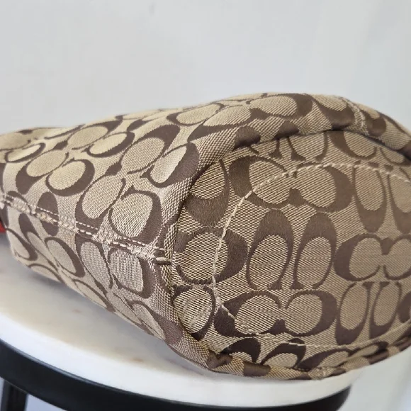 Coach Monogram Canvas Shoulder Bag with Red Leather Trim Vintage - Picture 4 of 13